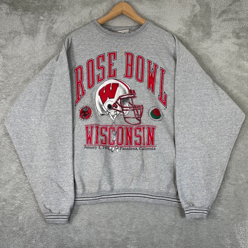Vintage Wisconsin Rose Bowl Sweatshirt Mens XL Grey Galt Sand 90s Crew Neck
